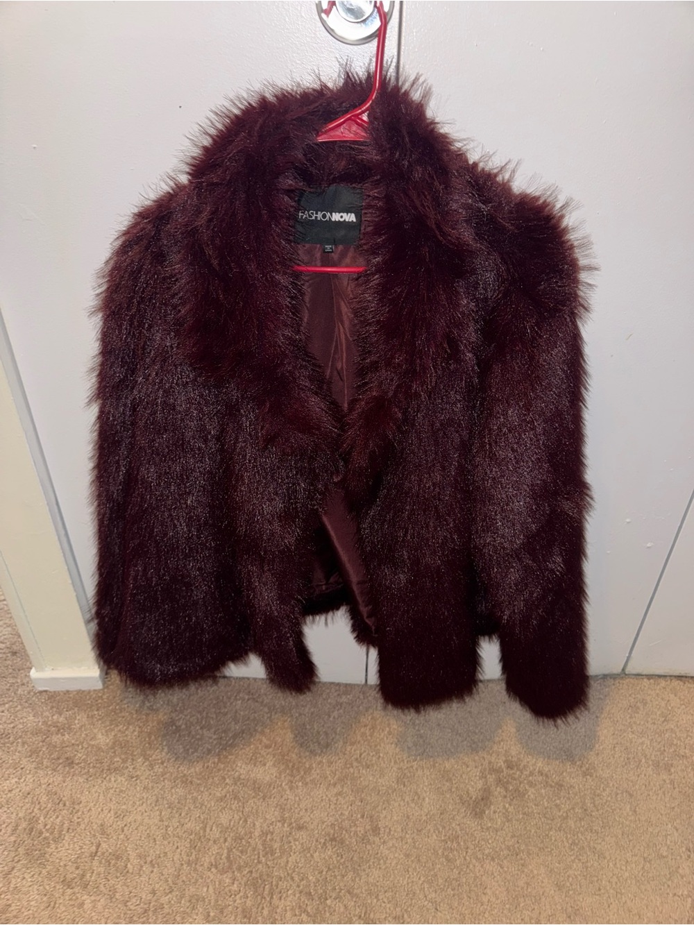 Fashion Nova Burgundy Faux Fur Jacket